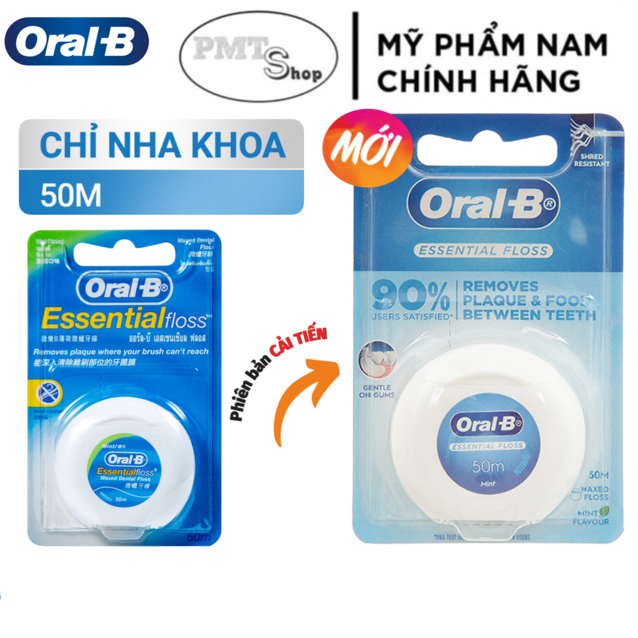(Mẫu mới) Chỉ nha khoa Oral-B Essential Floss 50m hương bạc hà hỗ trợ làm sạch giữa các khe răng
