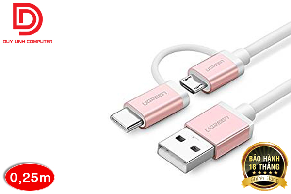 Cáp sạc điện thoại 2 trong 1 micro usb và type c ugreen 30541