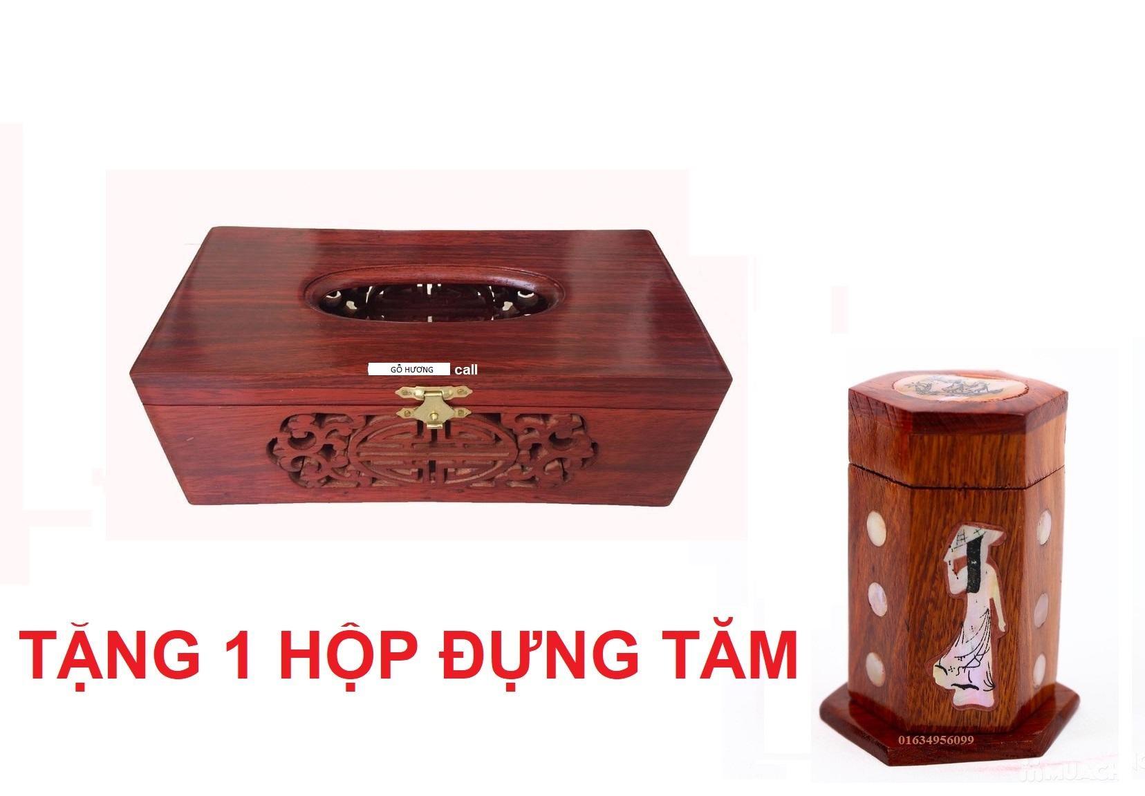 [HCM]Hộp đựng khăn giấy gỗ HƯƠNG đỏ đục 2 bên trơn kèm ống tăm