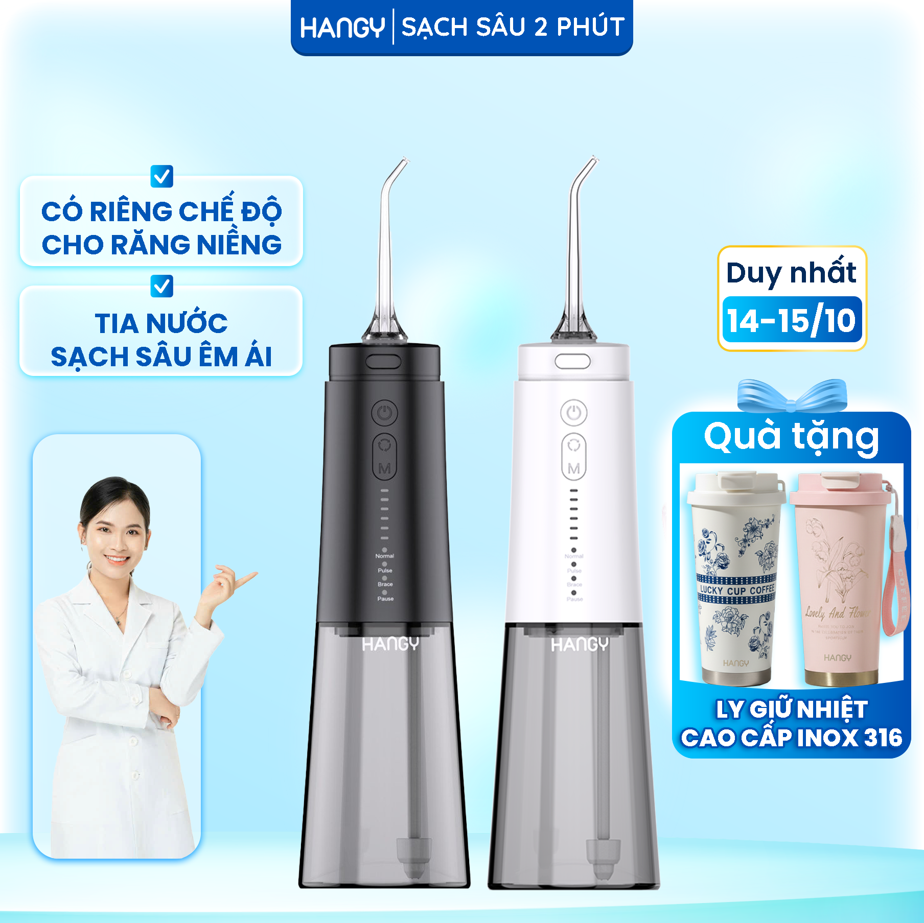Máy tăm nước HG23 Hangy phiên bản nâng cấp mới nhất 2025 - Bảo hành 1 năm, 1 đổi 1 trong 1 năm