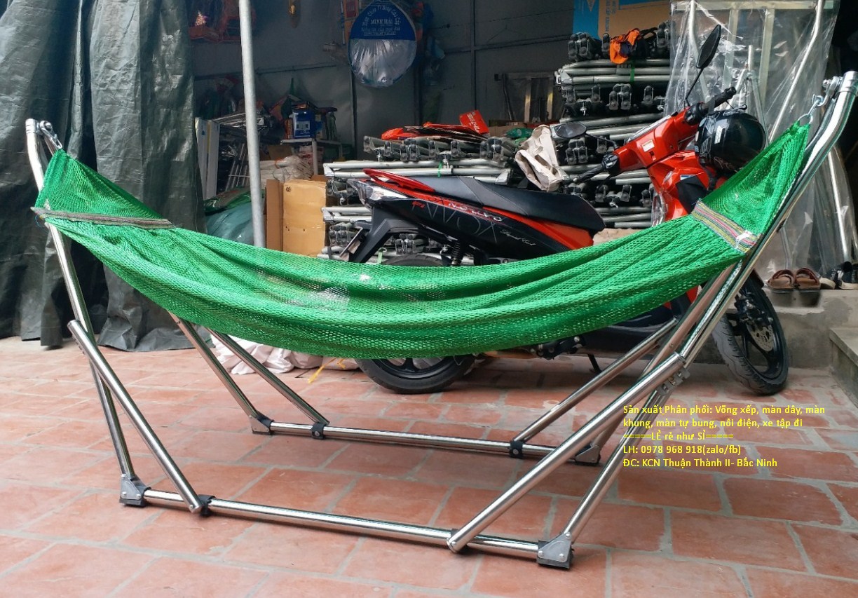 Võng xếp inox PHI 32 khung người lớn+ lưới to dày- ẢNH THẬT
