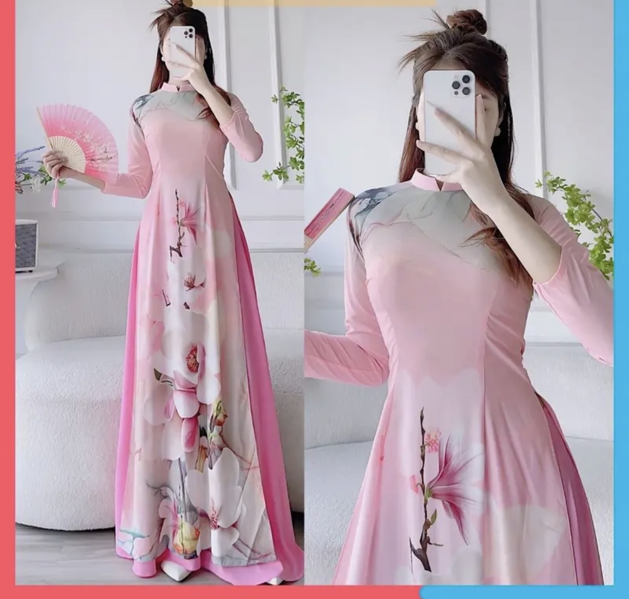 Áo dài 3D lẻ size mẫu mới chất lụa nhật loại 1 siêu mềm min giá rẻ