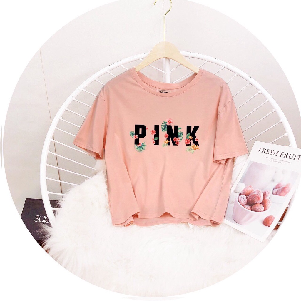 Áo thun crotop form rộng in chữ pink kiểu hàn quốc ttt0039
