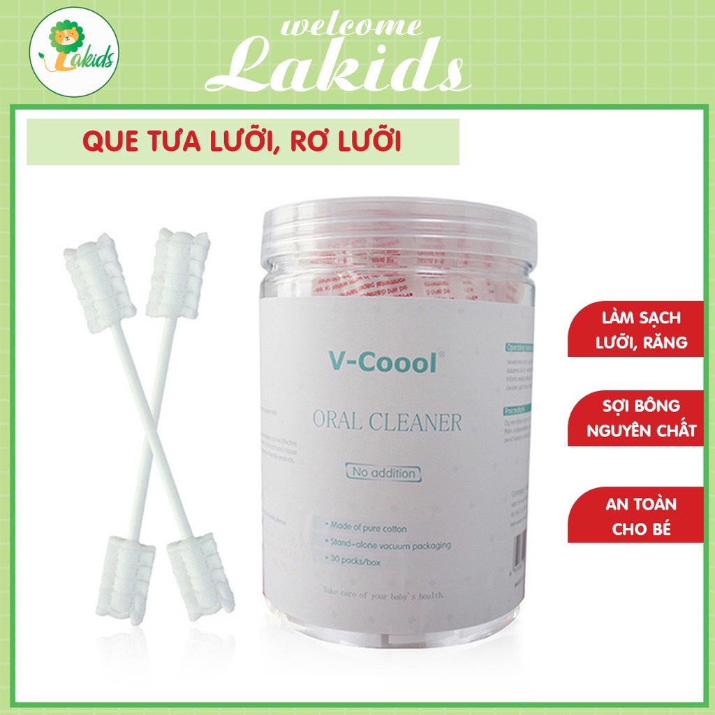 Que tưa lưỡi V-coool, gạc rơ lưỡi vệ sinh làm sạch miệng cho bé hộp 30 que - Lakids