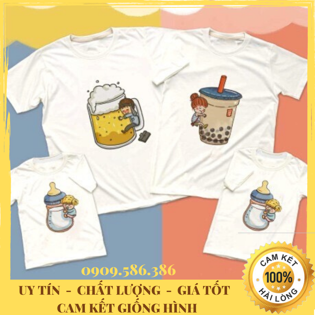 ÁO THUN GIA ĐÌNH - ÁO ĐÔI LY BIA - TRÀ SỮA - BÌNH SỮA SIÊU DỄ THƯƠNG ĐỦ SIZE