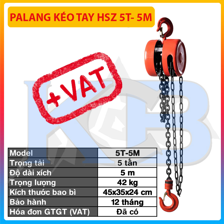 Pa lăng kéo tay HSZ 5T- 5M, hàng chính hãng chất lượng cao, pa lăng kéo, pa lang xích, tó tay, pa lăng tay, tời xích