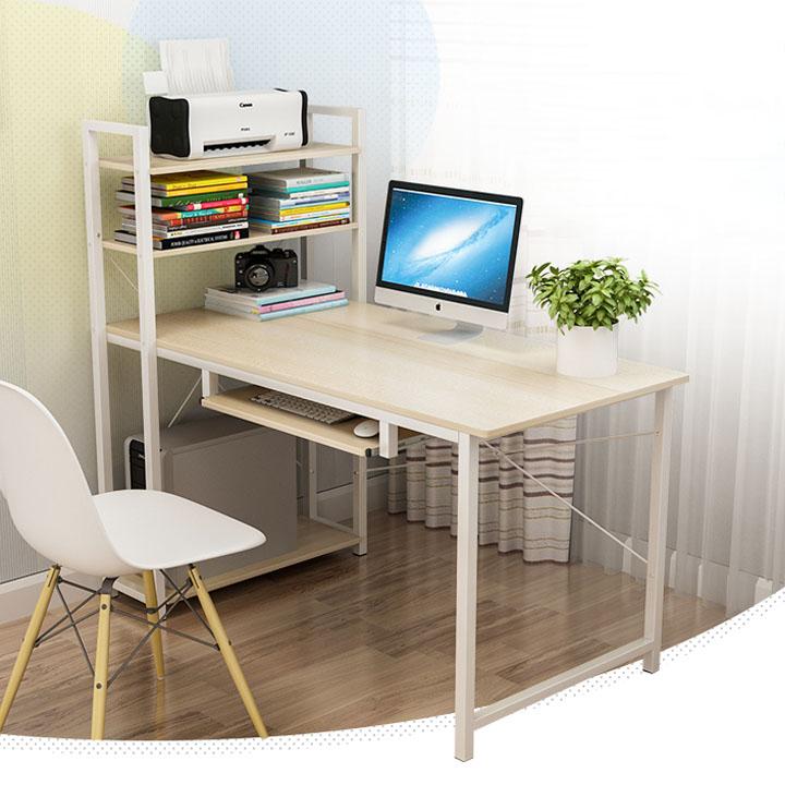 Bàn làm việc gỗ liền kệ sách thiết kế 1m2 có chân khung sắt Bàn làm việc liền kệ thông minh Bàn học kèm kệ sách  Có ảnh thật sản phẩm