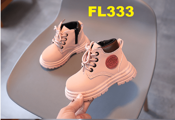 Giày bốt cổ cao cho bé trai và gái FL333 nâu và hồng