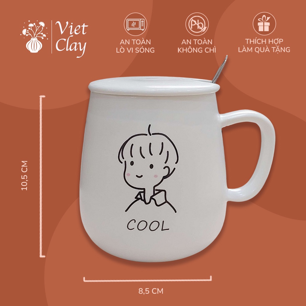 Cốc uống nước sứ trắng - cặp đôi đáng yêu , cốc uống trà, cafe đẹp