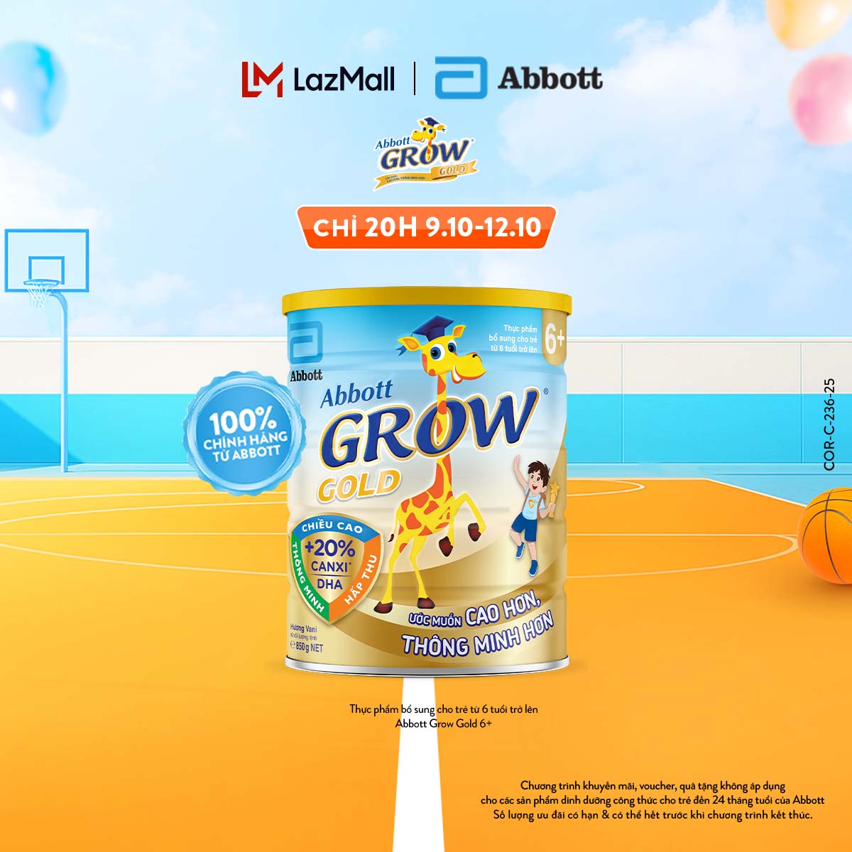 (CHỈ TỪ 20H 9-12.10 GIÁ TỐT MUA NGAY-SLCH) Lon Sữa bột Abbott Grow Gold 6+ hương vani 850g/800g