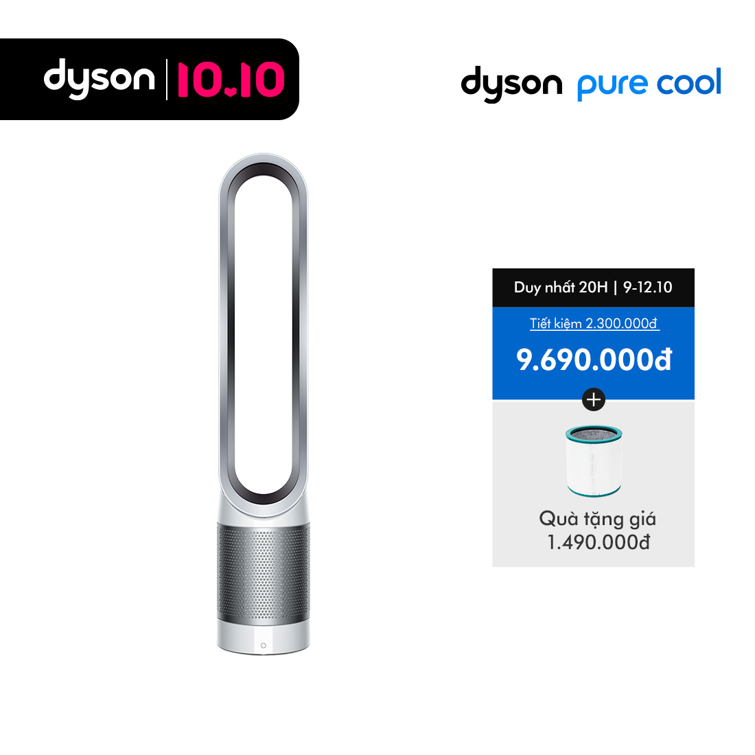 [CHỈ 10.10: Voucher 14% Tối đa 2 Triệu] Máy lọc không khí Dyson Pure Cool TM TP00 (Trắng/Bạc)