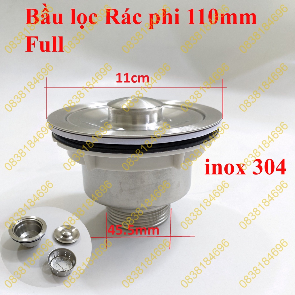 Bầu xả chậu rửa chén bát inox 304 phi 110mm