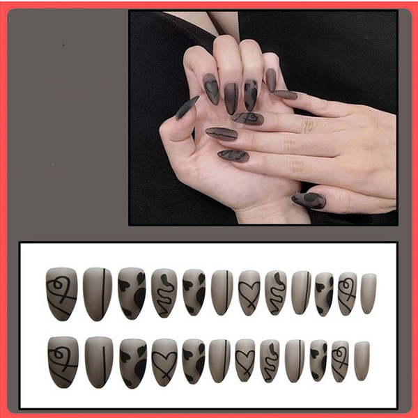 Bộ 24 Móng tay giả , nail giả A196, móng nhọn (Tặng kèm keo dán móng tay)