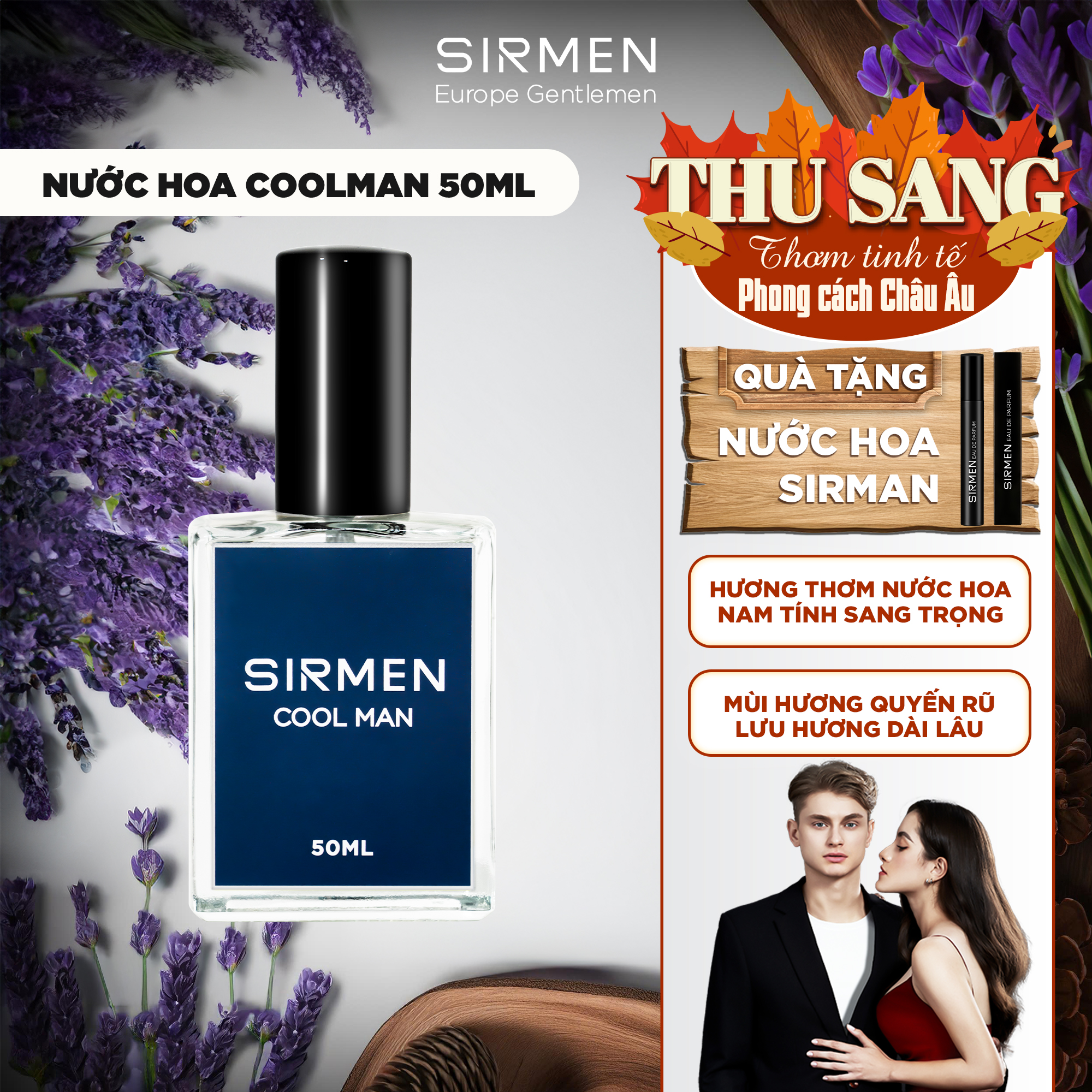 Nước hoa nam SIRMEN COOL MAN Eau de Parfum Châu Âu Europe Gentlemen cao cấp chai 50ml thơm thanh mát, trẻ trung, năng động