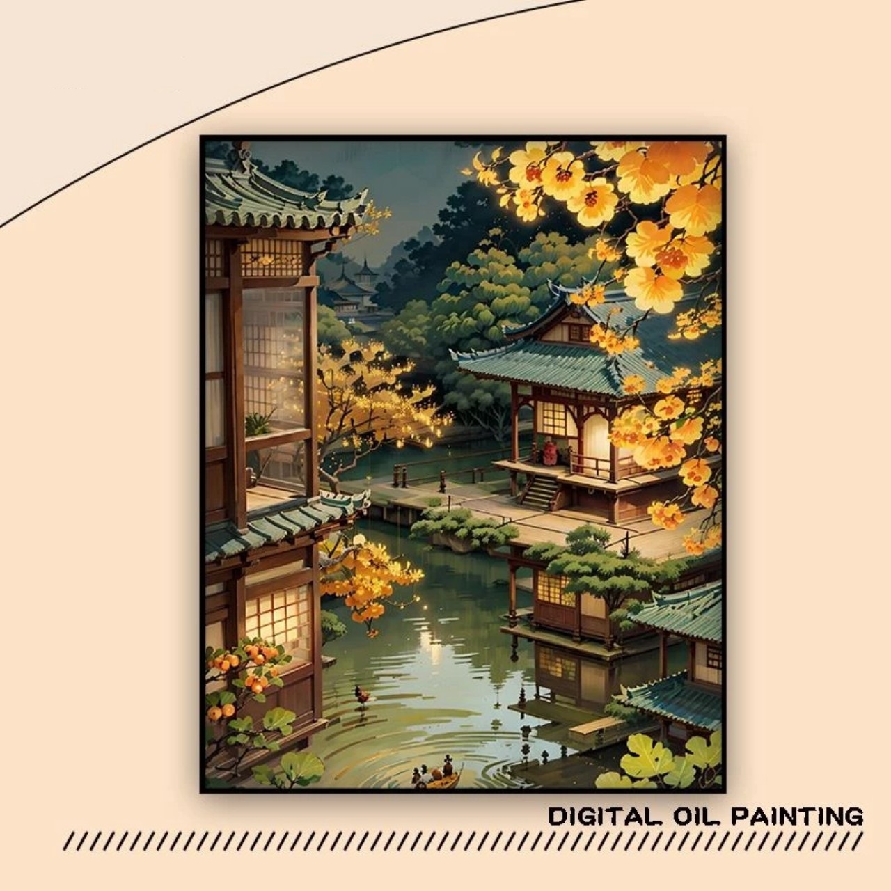 KHUNG DÀY 1.6 cm -Tranh sơn dầu số hóa tự tô- đã CĂNG KHUNG 40 x 50 cm-đủ phụ kiện, CÓ SƠN BÓNG, in trắng đen-tranh tô màu theo số, tranh sơn dầu, tranh số hóa