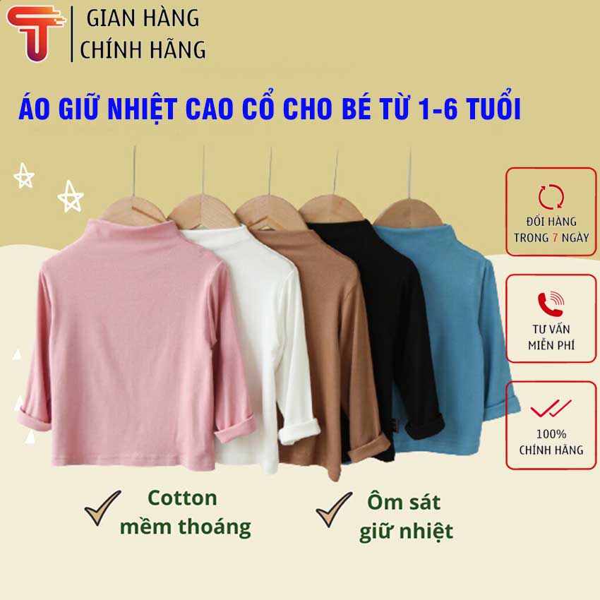 TANOSA Áo giữ nhiệt thun dẻo cổ 3 phân mềm mịn, co giãn tốt cho bé trai và bé gái từ 8-22kg