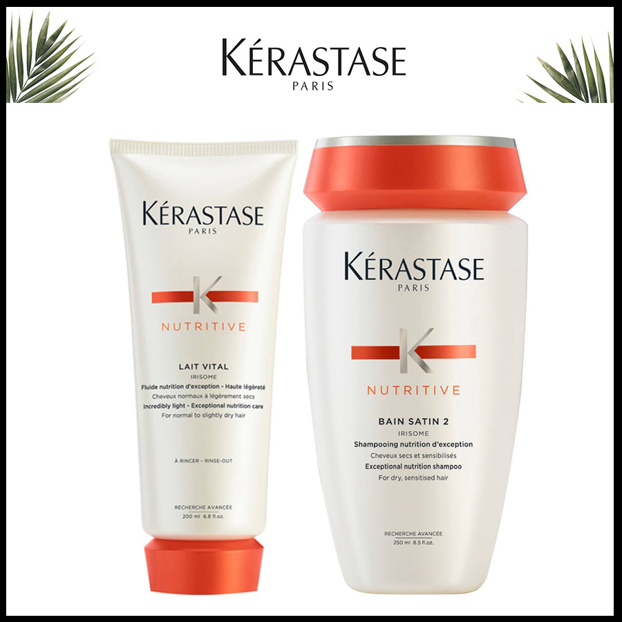 Set dầu gội xả cho tóc khô xơ Kerastase Nutritive Bain Satin 250ml và Nutritive Lait Vital 200ml
