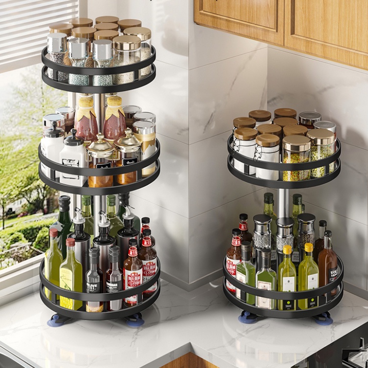 Kệ đựng gia vị nhà bếp 2 tầng, 3 tầng tròn, vuông xoay 360 độ thông minh Phú Lương Shop