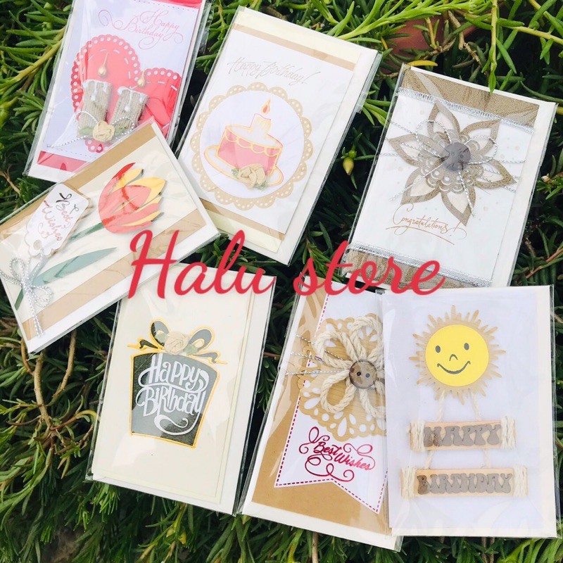 Thiệp chúc Mừng sinh nhật - cám ơn, thiết kế handmade vân nổi, phong cách - VPP Trí Tuệ