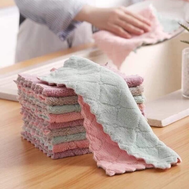 Combo 10 Khăn Lau Đa Năng Nhà Bếp 2 Mặt Viền Sóng Siêu Thấm Mẫu Mới, Đồ Dùng Phòng Bếp