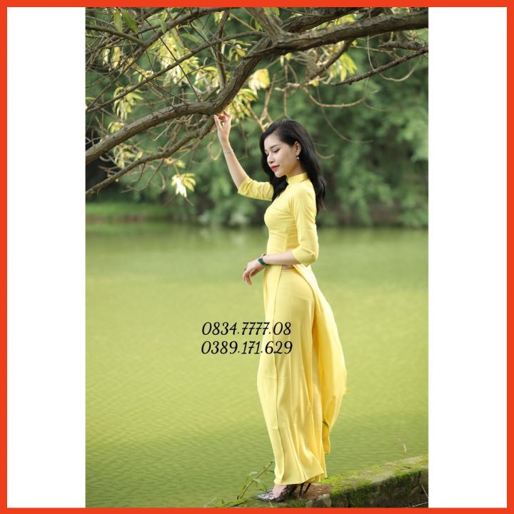 Áo Dài Trơn Lụa Nhật Màu Vàng Cốm - Màu Siêu Xinh