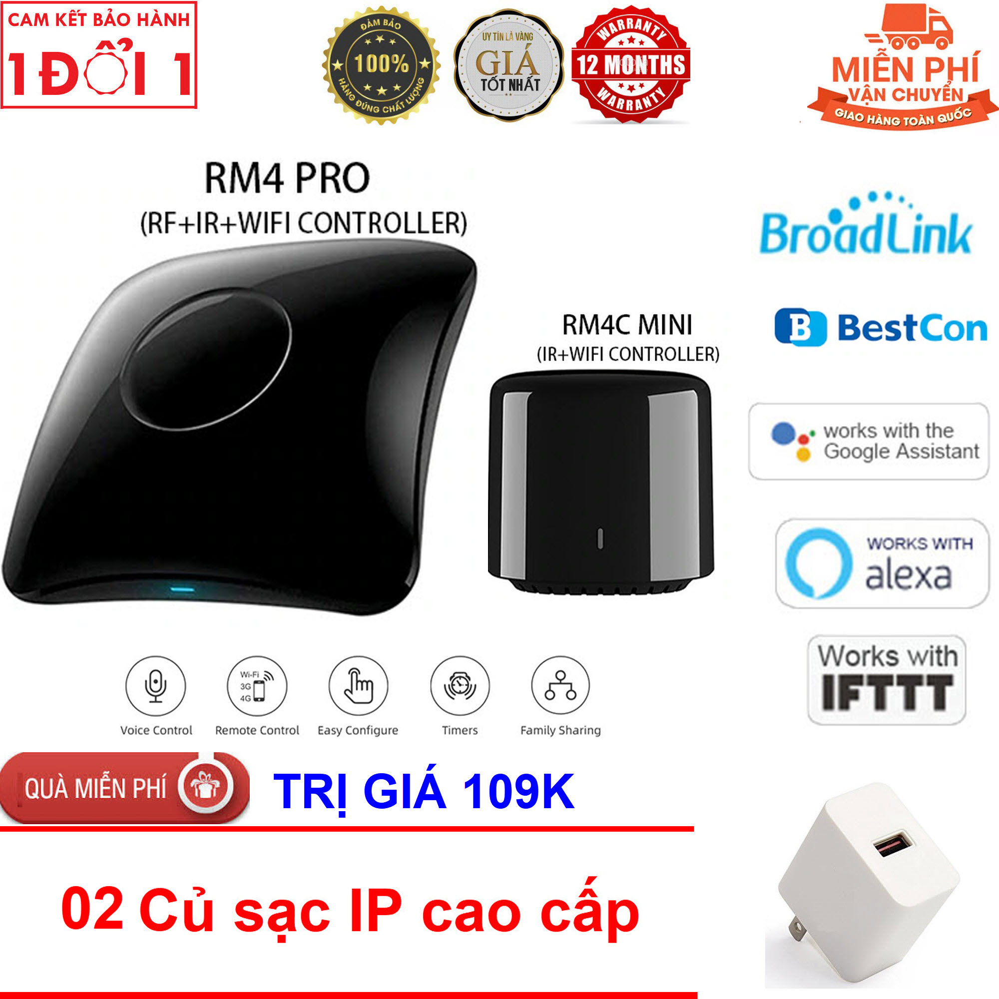 Combo Tiết Kiệm 40% - Trung tâm điều khiển nhà thông minh Broadlink/Fastcon RM4 PRO (version 2020) R