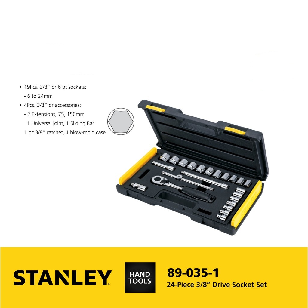Bộ khẩu hệ 3/8 6 cạnh 24 chi tiết 6-24mm stanley 89-035