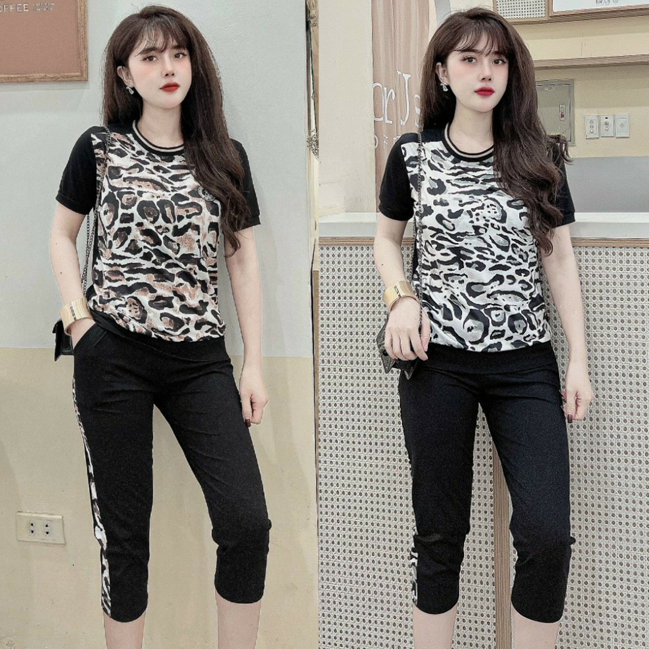 Đồ bộ lửng thun cotton họa tiết da beo