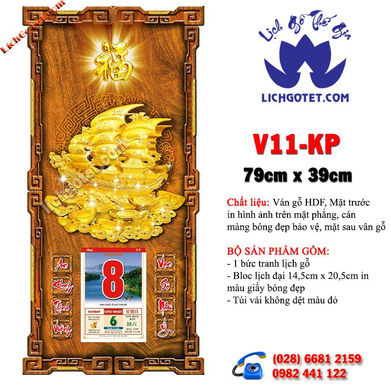 [HCM]LỊCH GỖ PHONG THỦY THUYỀN VÀNG