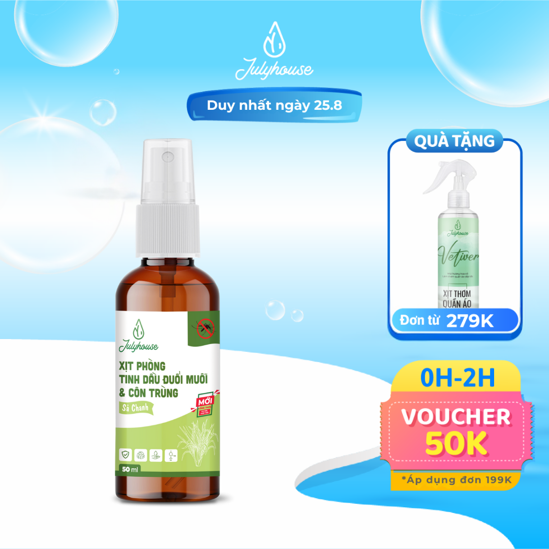 Bình xịt tinh dầu đuổi muỗi sả chanh 50ml julyhouse