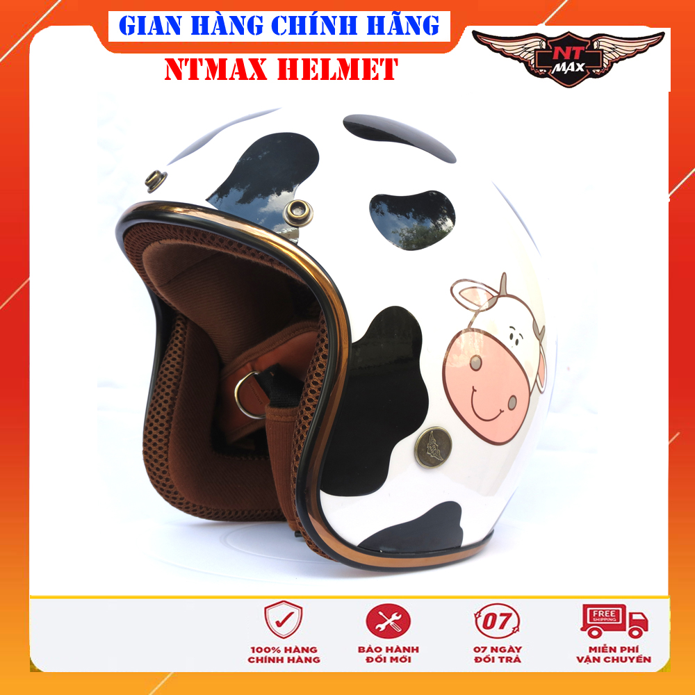 Mũ bảo hiểm 3/4 ntmax tem bò sữa