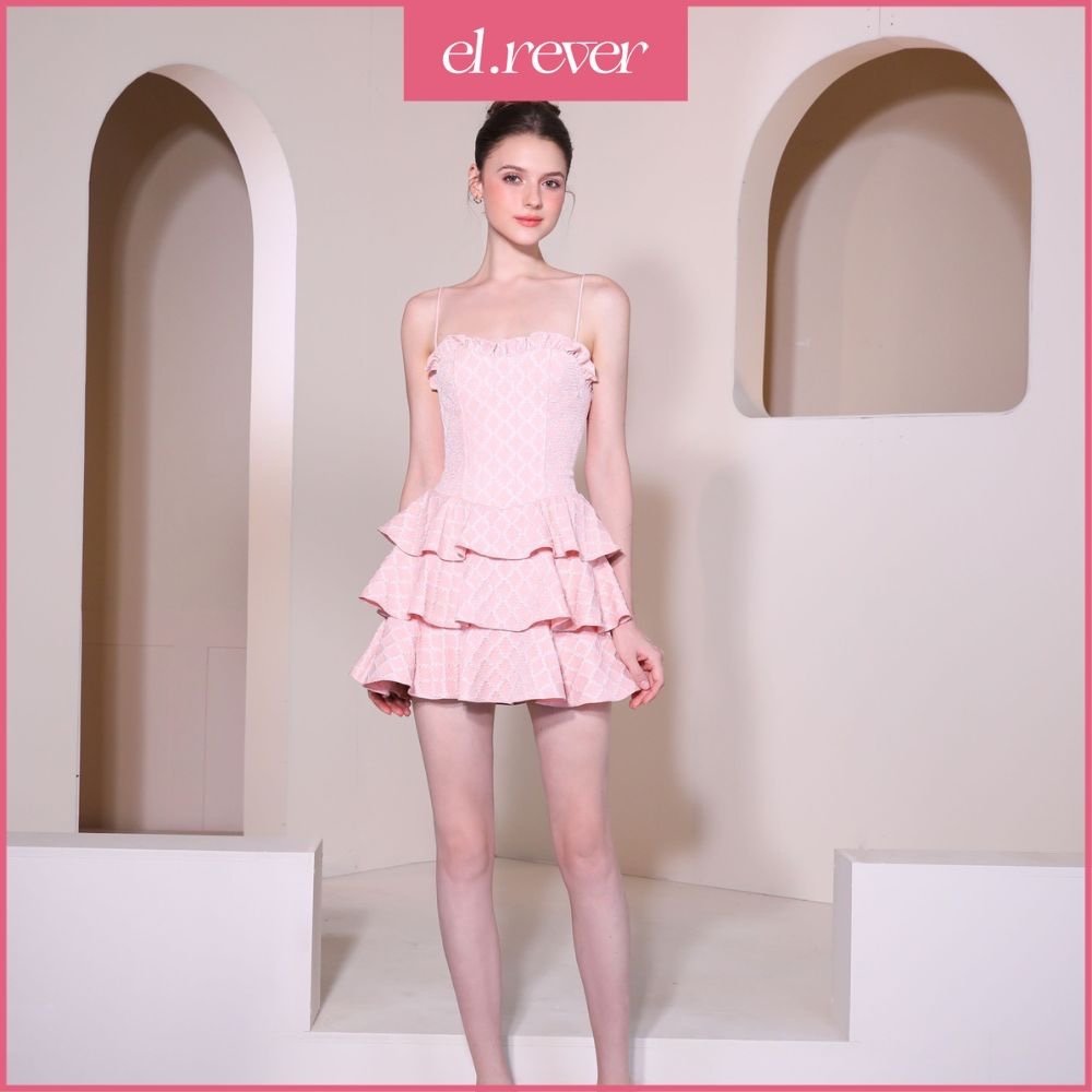 El.rêver - đầm dây nữ xòe tầng tiểu thư - màu hồng - 0223d98