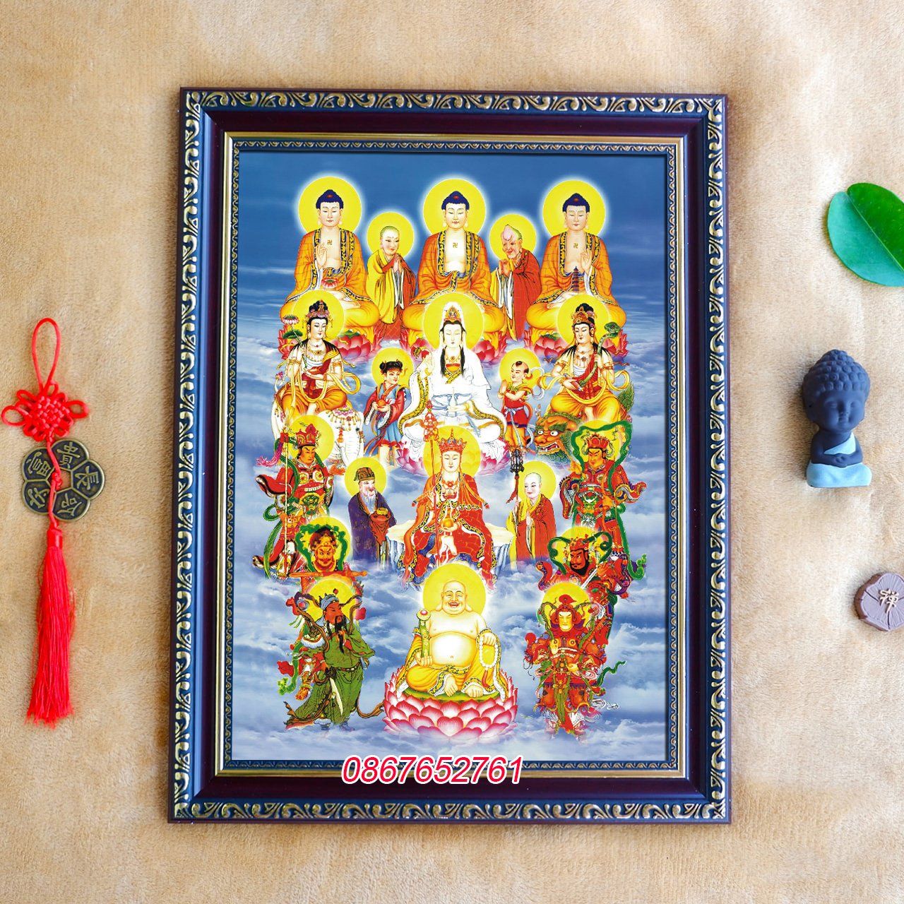 Tranh liên trì hải hội phật bồ tát gồm khung 38x50cm y ảnh