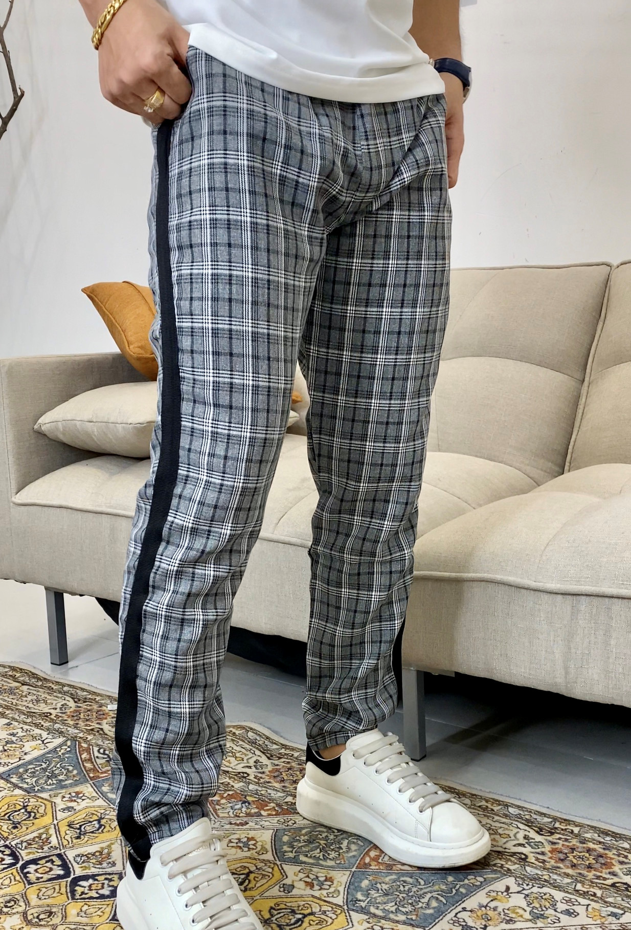 Quần kaki kẻ caro nam nữ unisex co giãn tốt