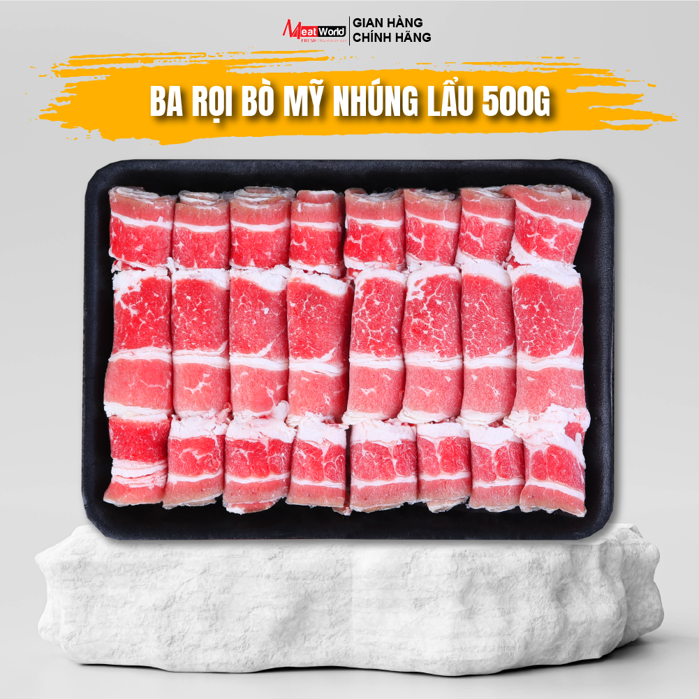 Thịt Ba Rọi Bò Mỹ Nhúng Lẩu Meat World 500g - Short Plate U.S Beef 2mm