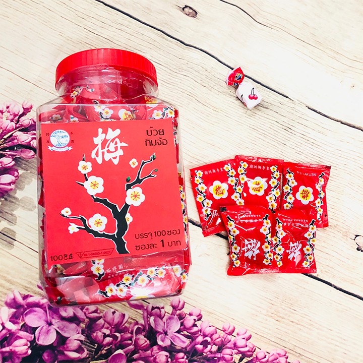 HCM - Hủ 100 gói Ô Mai Xí Muội Hoa Đào Xí Muội Hoa Mai tuổi thơ Thái Lan