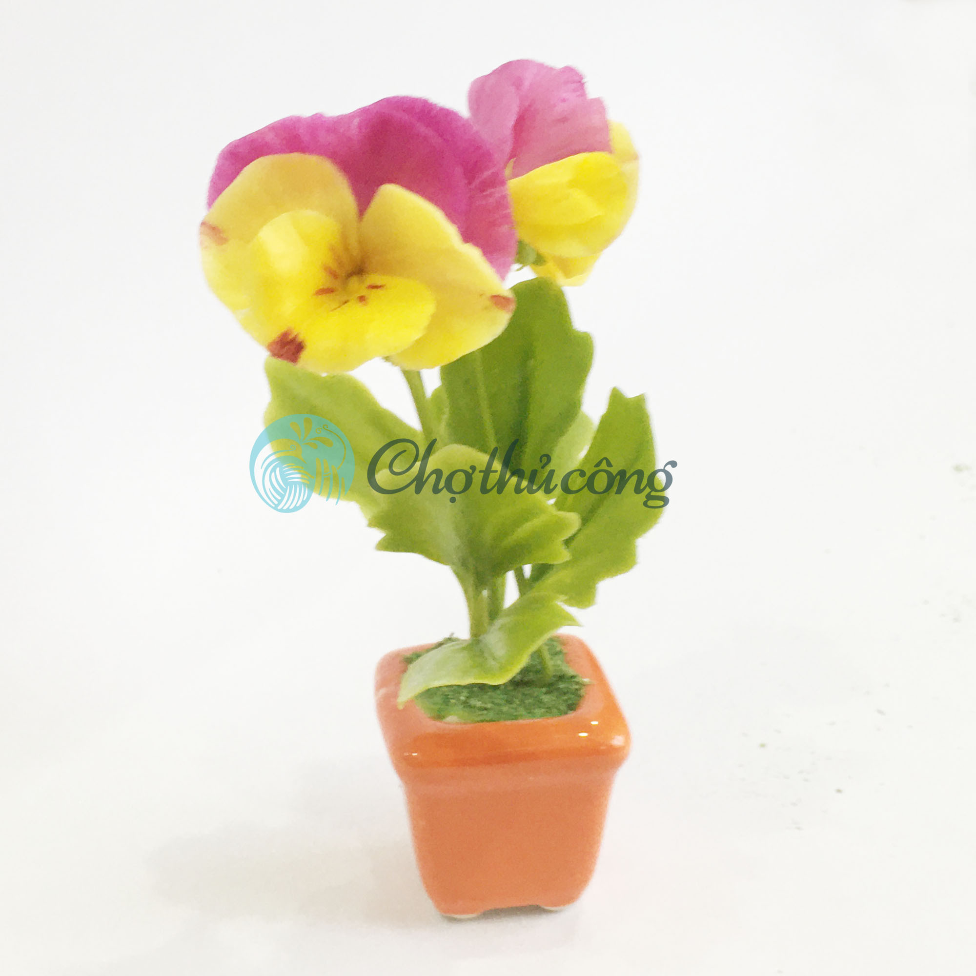 Chậu hoa đất sét mini - Cây hoa păng xê / panse / tử la lan - Quà tặng trang trí handmade
