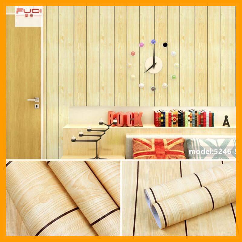 10M Giấy Dán Tường Sẵn Keo Gọc Gỗ Vàng (10m x 45cm).