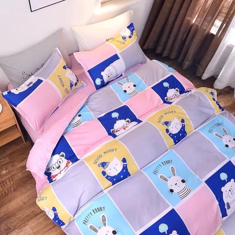 BỘ CHĂN GA GỐI XƯƠNG HOA THỎ TRẮNG HỒNG + RUỘT CHĂN DÀY.