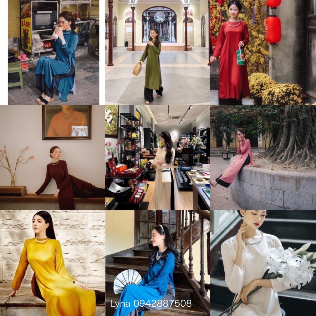 Áo dài dáng suông cổ tròn, áo dài dáng xưa cách tân siêu xinh, lụa mềm, mịn