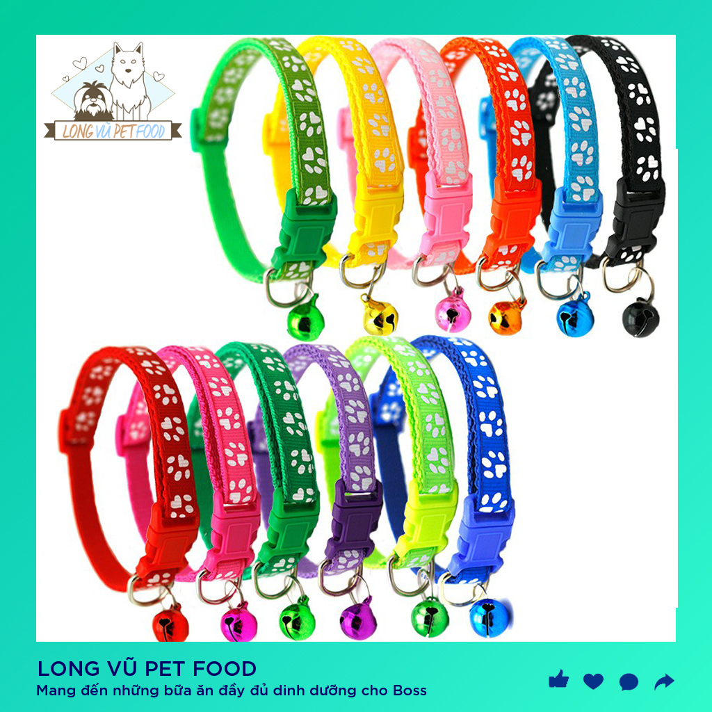 Vòng cổ cho chó mèo nhỏ dưới 5kg chất liệu nylon có chuông in hình chân chó mèo - Vòng cổ chó mèo - Long Vũ Pet Food