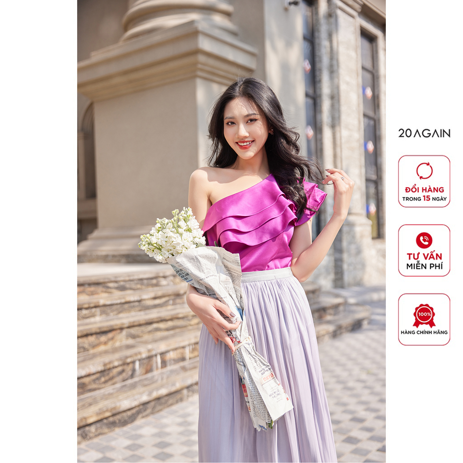 Áo sơ mi 20Again, thiết kế lệch tay bèo tầng xinh xắn, sành điệu ASA2532