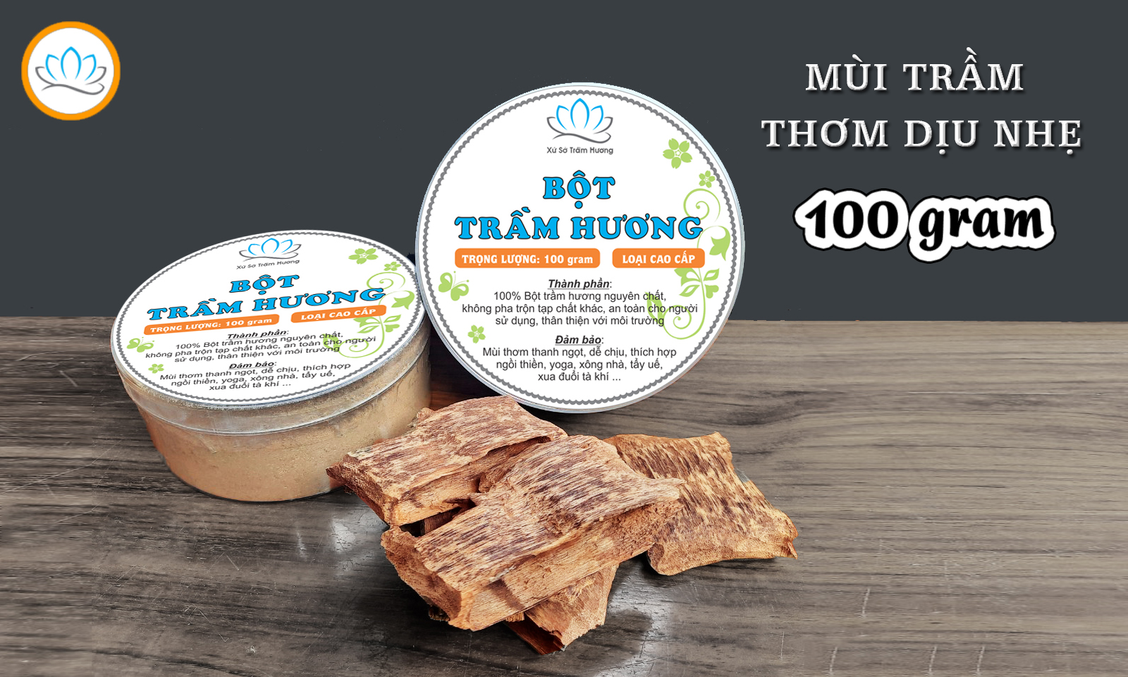 [HCM]Bột Trầm Hương Nguyên Chất 100% Tẩy Uế Xông Nhà Loại Cao Cấp Mùi Trầm Thơm Dịu Nhẹ - hộp 100gram