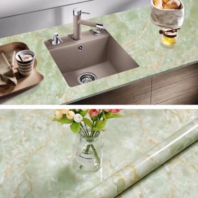 5 mét giây dán tường giả đá hoa cuơng xanh bề mặt phủ bóng nano khổ rộng 60 cm có keo dán sẵn