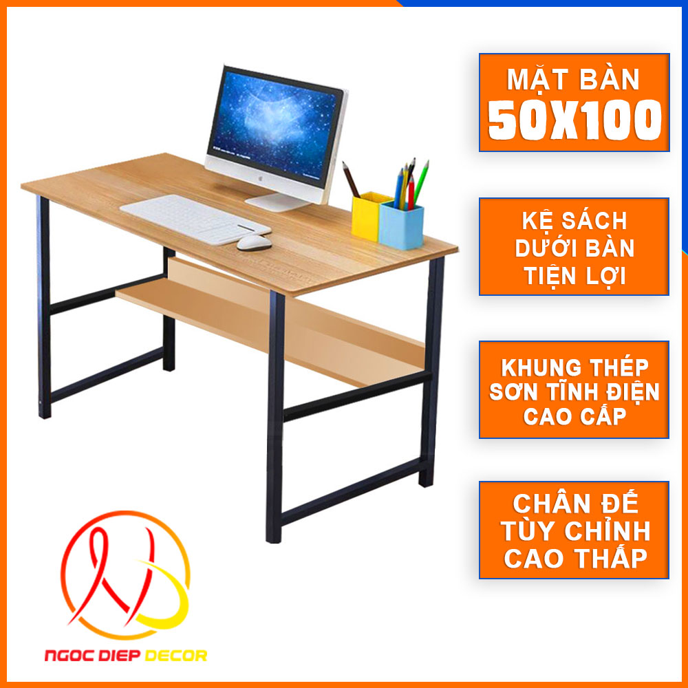 Bàn để máy tính, Bàn Làm Việc Văn Phòng, Bàn Làm Việc Học Tập Cá Nhân Có Kệ Sách Dưới 100X50X73cm