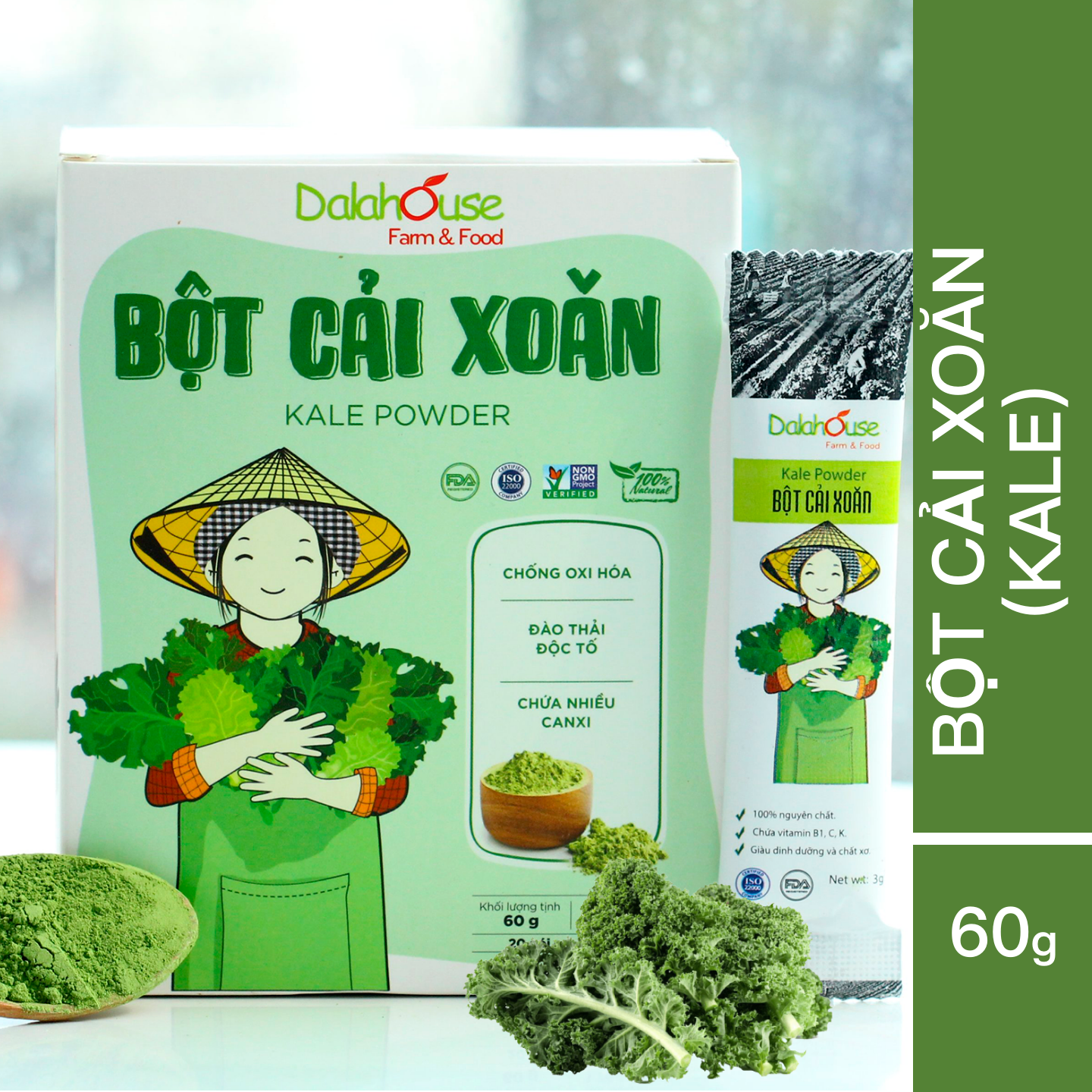 Bột cải xoăn kale sấy lạnh nguyên chất Dalahouse 60gr - Công nghệ sấy lạnh đạt tiêu chuẩn Châu Âu