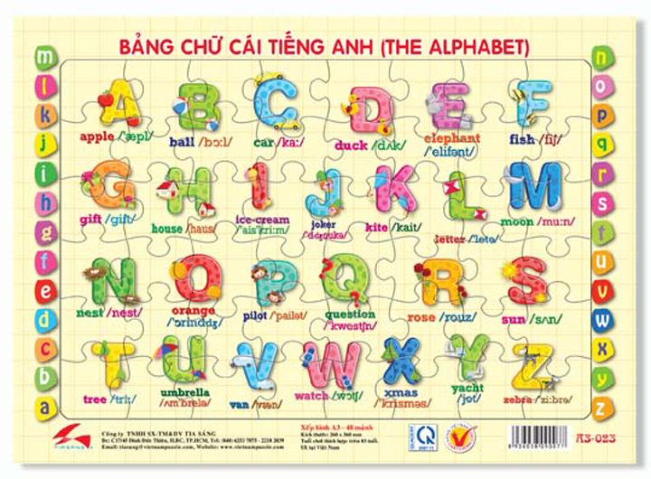 Tranh xếp hình kích thích trí não cho bé A3 - 48 mảnh Tia Sáng - BẢNG CHỮ CÁI TIẾNG ANH