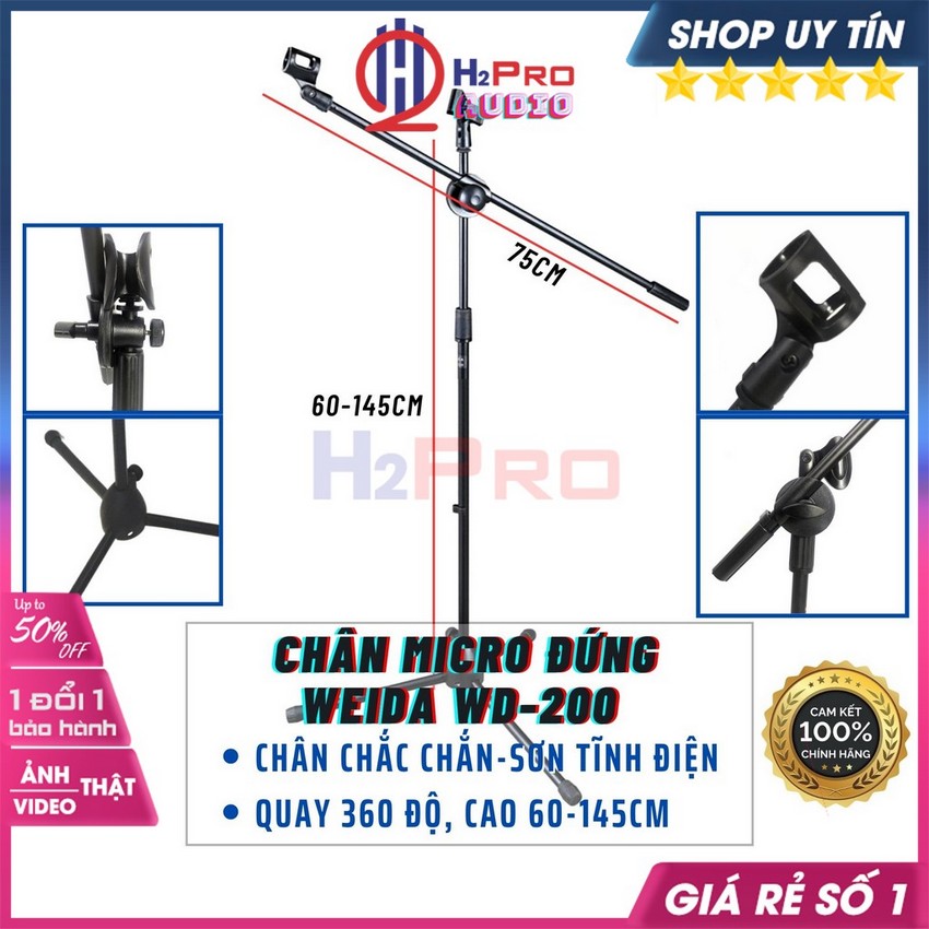 Chân Đế Micro Đứng Weida WD-200 Cao Cấp Dành Cho Karaoke Sân Khấu Phòng Thu Âm Chân Đứng Chắc Chắn Tiện Lợi-H2Pro Audio