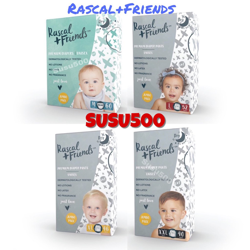 Tã/bỉm dán/quần rascal + friends size m58/l52/xl46/xxl40