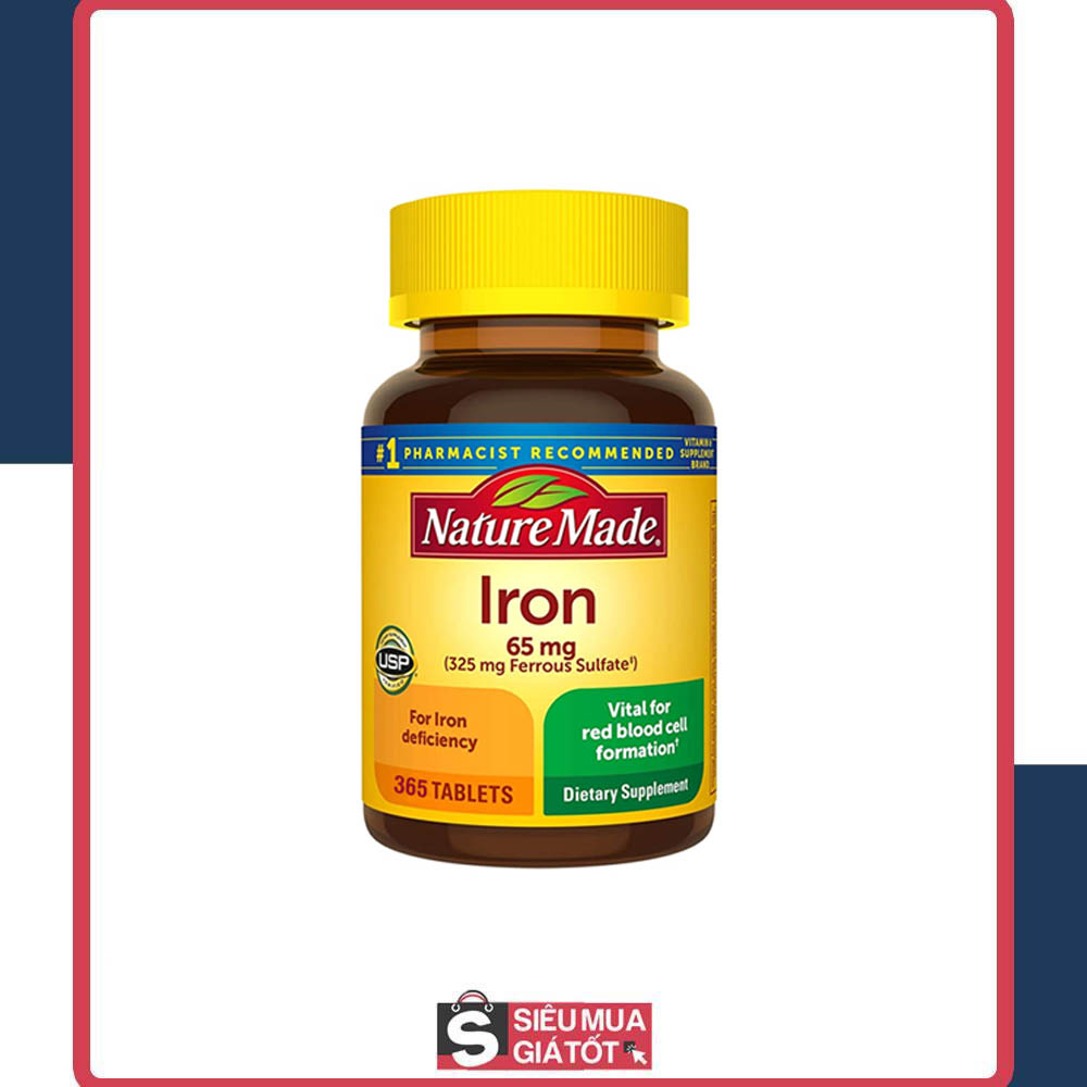 Viên Uống Bổ Máu Và Bổ Sung Sắt Nature Made Iron 65mg 365 Viên Mỹ - DATE 2024